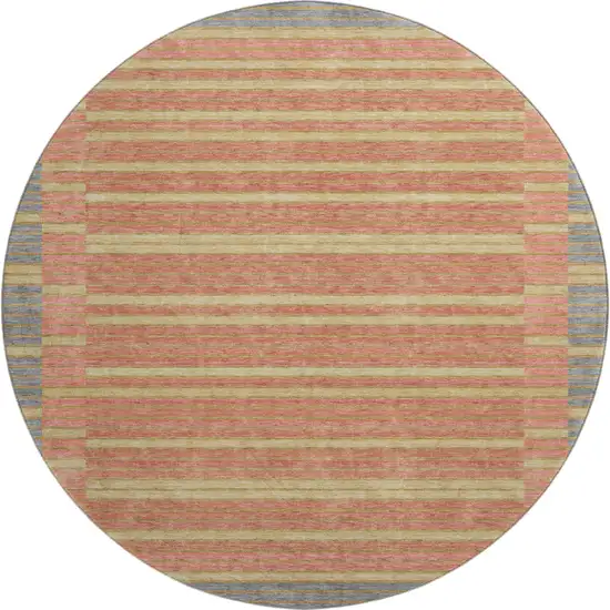 8' X 8' Pewter Salmon And Gold Striped Washable Round Rug With UV Protection Photo 1
