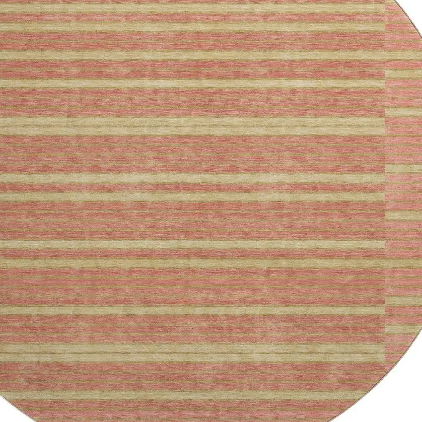 8' X 8' Pewter Salmon And Gold Striped Washable Round Rug With UV Protection Photo 2