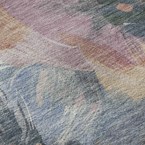 8' X 8' Pewter Salmon And Gray Floral Washable Round Rug With UV Protection Photo 8