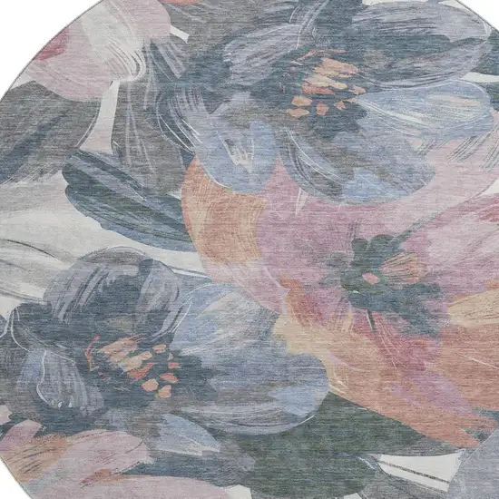 8' X 8' Pewter Salmon And Gray Floral Washable Round Rug With UV Protection Photo 2