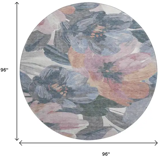 8' X 8' Pewter Salmon And Gray Floral Washable Round Rug With UV Protection Photo 9