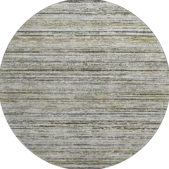 8' X 8' Pewter Silver And Gray Striped Washable Round Rug With UV Protection Photo 2