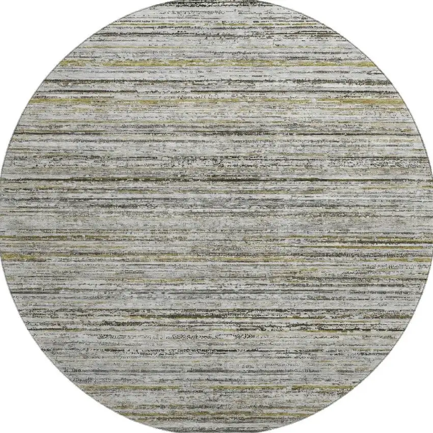 8' X 8' Pewter Silver And Gray Striped Washable Round Rug With UV Protection Photo 2