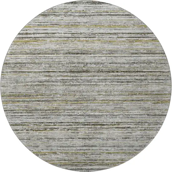 8' X 8' Pewter Silver And Gray Striped Washable Round Rug With UV Protection Photo 3