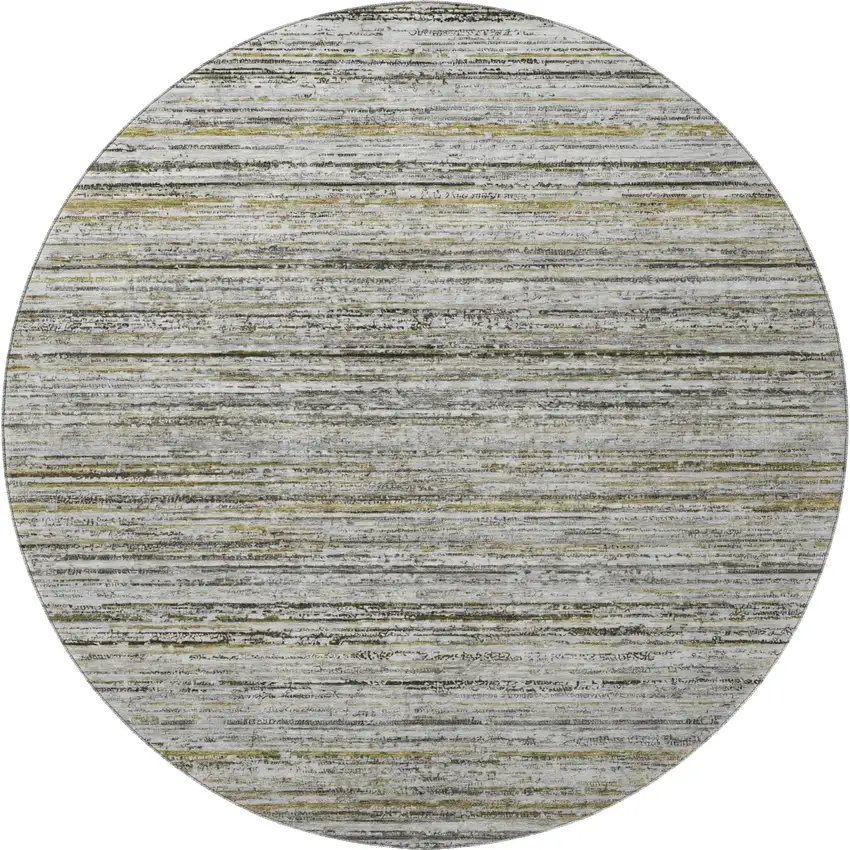 8' X 8' Pewter Silver And Gray Striped Washable Round Rug With UV Protection Photo 3