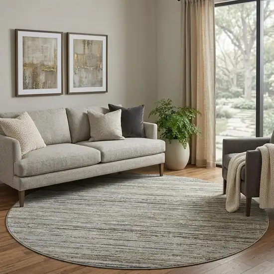 8' X 8' Pewter Silver And Gray Striped Washable Round Rug With UV Protection Photo 1