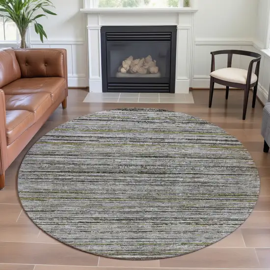 8' X 8' Pewter Silver And Gray Striped Washable Round Rug With UV Protection Photo 4