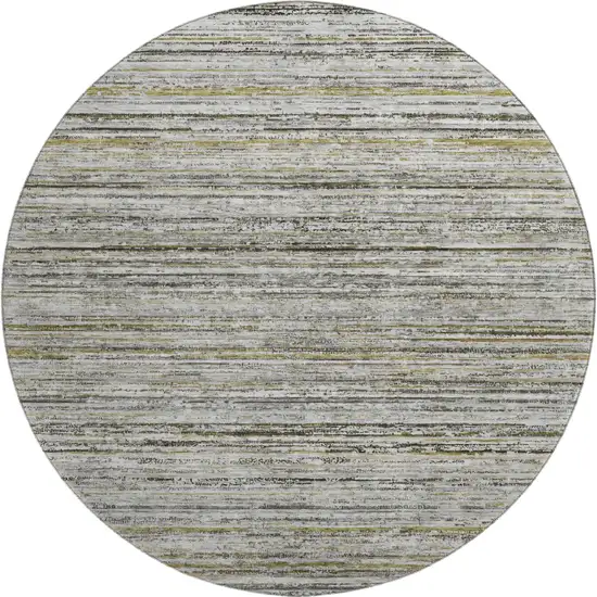 8' X 8' Pewter Silver And Gray Striped Washable Round Rug With UV Protection Photo 1