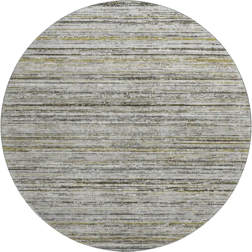 8' X 8' Pewter Silver And Gray Striped Washable Round Rug With UV Protection Photo 1