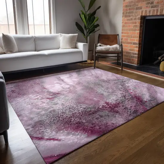 Pink Abstract Washable Non Skid Indoor Outdoor Area Rug Photo 9