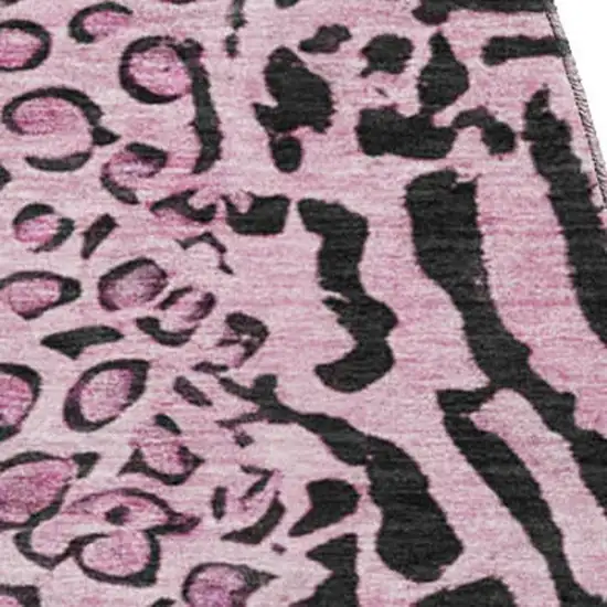 8' X 8' Pink And Black Animal Print Washable Round Rug With UV Protection Photo 3