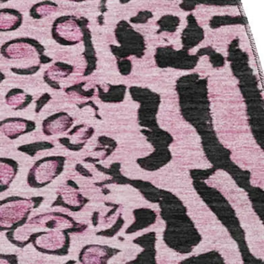 8' X 8' Pink And Black Animal Print Washable Round Rug With UV Protection Photo 3