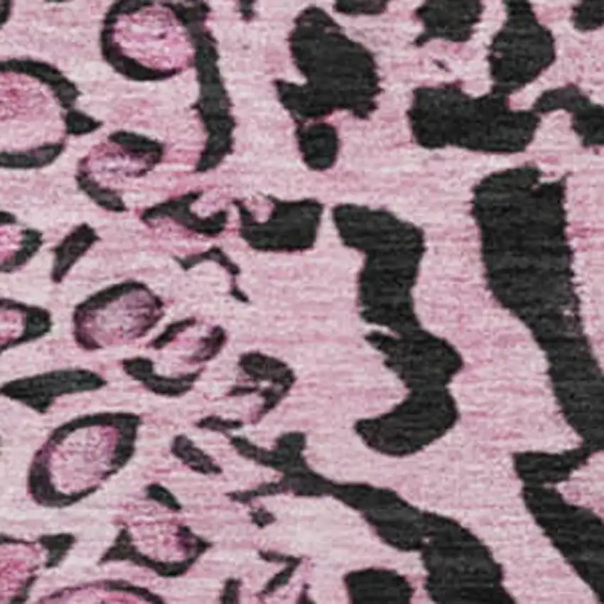 8' X 8' Pink And Black Animal Print Washable Round Rug With UV Protection Photo 2