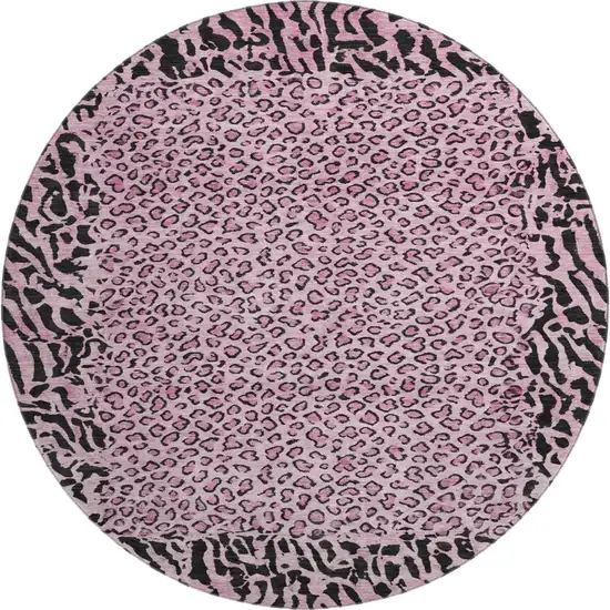 8' X 8' Pink And Black Animal Print Washable Round Rug With UV Protection Photo 1