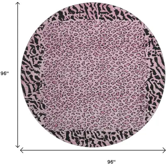 8' X 8' Pink And Black Animal Print Washable Round Rug With UV Protection Photo 9