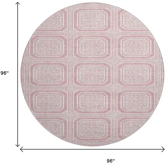 8' X 8' Pink And Ivory Geometric Washable Round Rug With UV Protection Photo 9