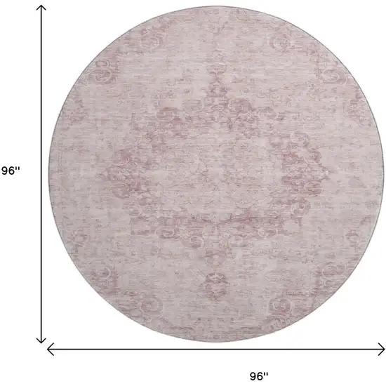 8' X 8' Pink And Ivory Oriental Washable Round Rug With UV Protection Photo 9