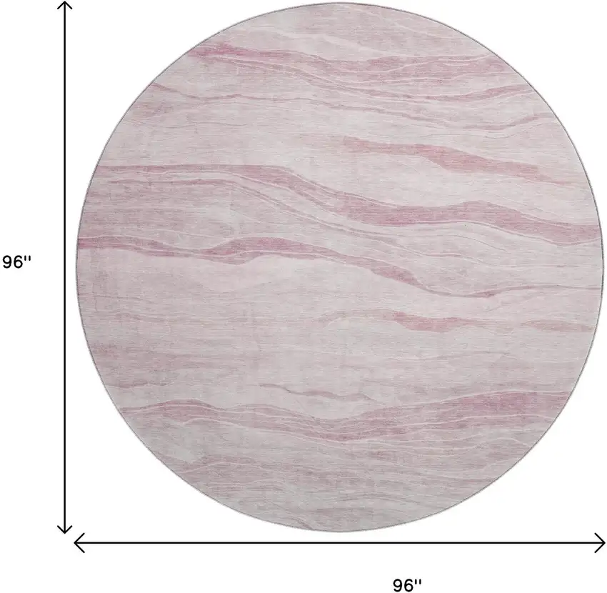 8' X 8' Pink And Ivory Striped Washable Round Rug With UV Protection Photo 9