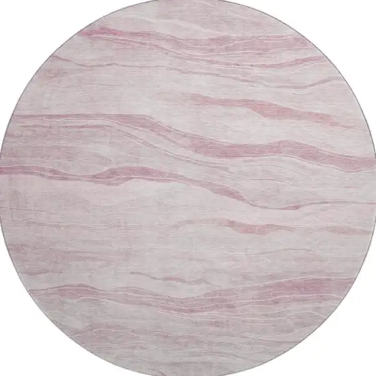 8' X 8' Pink And Ivory Striped Washable Round Rug With UV Protection Photo 3