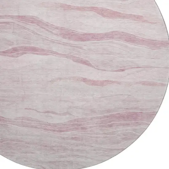 8' X 8' Pink And Ivory Striped Washable Round Rug With UV Protection Photo 3