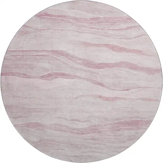 8' X 8' Pink And Ivory Striped Washable Round Rug With UV Protection Photo 1