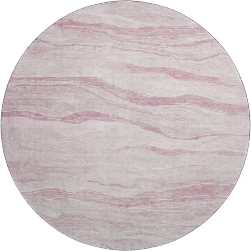 8' X 8' Pink And Ivory Striped Washable Round Rug With UV Protection Photo 1
