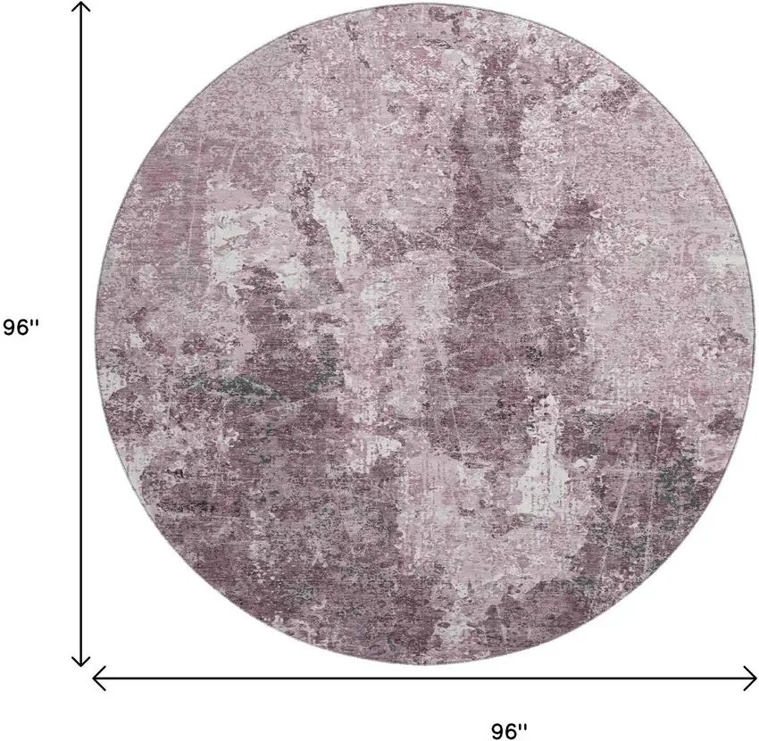 8' X 8' Pink Charcoal And Ivory Abstract Washable Round Rug With UV Protection Photo 9