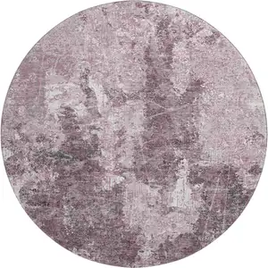 Photo of 8' X 8' Pink Charcoal And Ivory Abstract Washable Round Rug With UV Protection