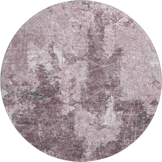 8' X 8' Pink Charcoal And Ivory Abstract Washable Round Rug With UV Protection Photo 1