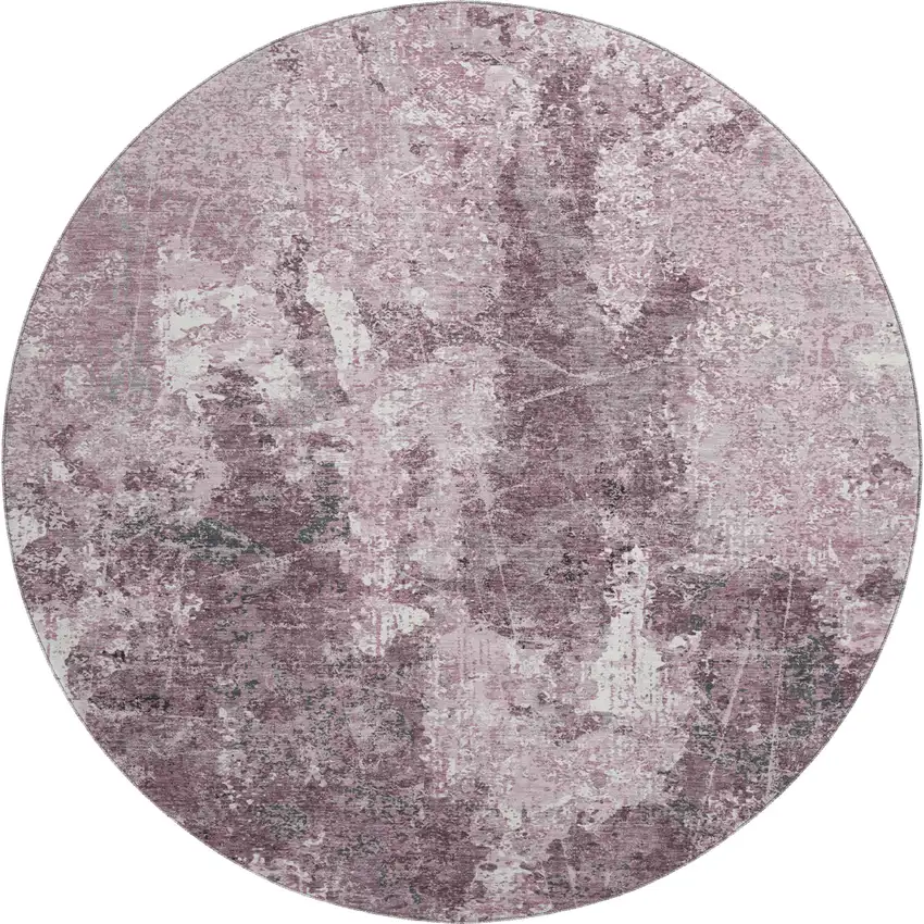 8' X 8' Pink Charcoal And Ivory Abstract Washable Round Rug With UV Protection Photo 1