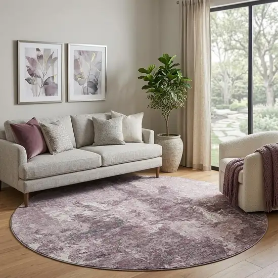 8' X 8' Pink Charcoal And Ivory Abstract Washable Round Rug With UV Protection Photo 1