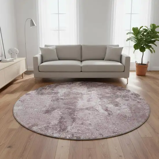 8' X 8' Pink Charcoal And Ivory Abstract Washable Round Rug With UV Protection Photo 2