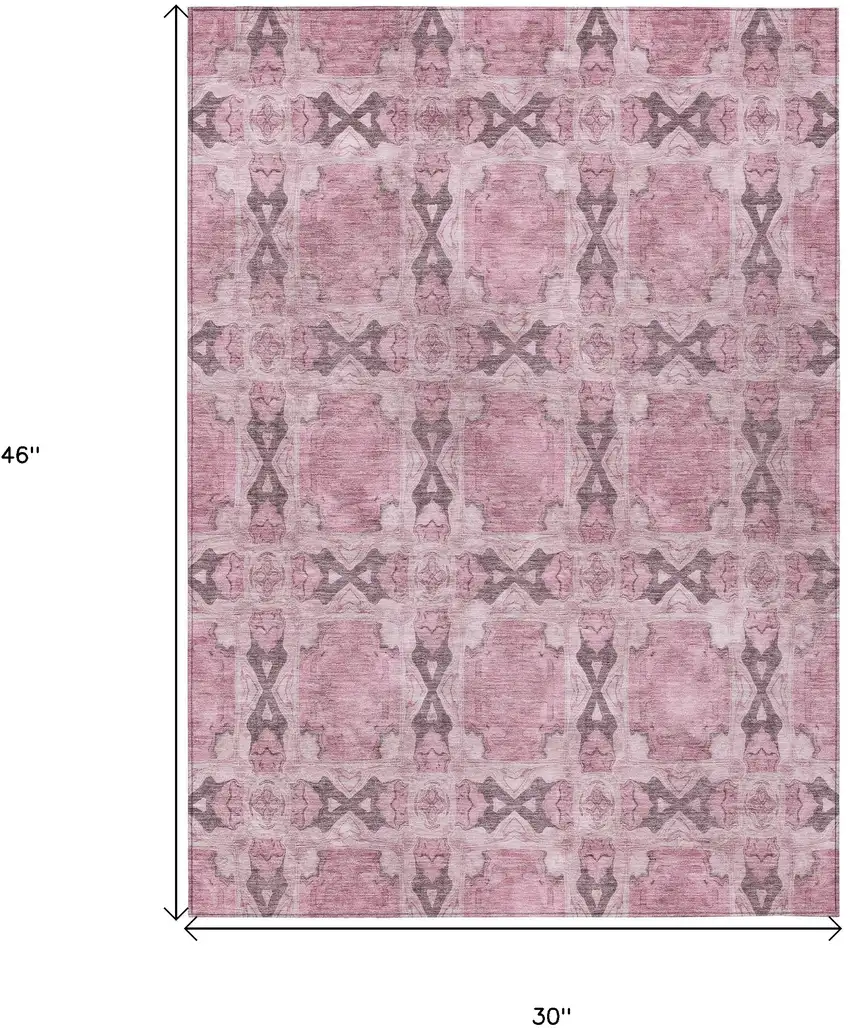 3' X 4' Pink Floral Medallion Washable Non Skid Indoor Outdoor Area Rug Photo 3