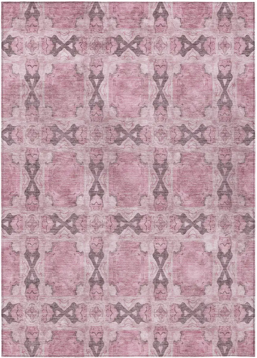 3' X 4' Pink Floral Medallion Washable Non Skid Indoor Outdoor Area Rug Photo 2