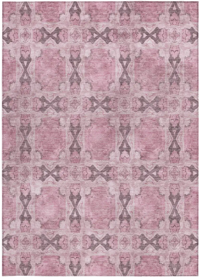3' X 4' Pink Floral Medallion Washable Non Skid Indoor Outdoor Area Rug Photo 4