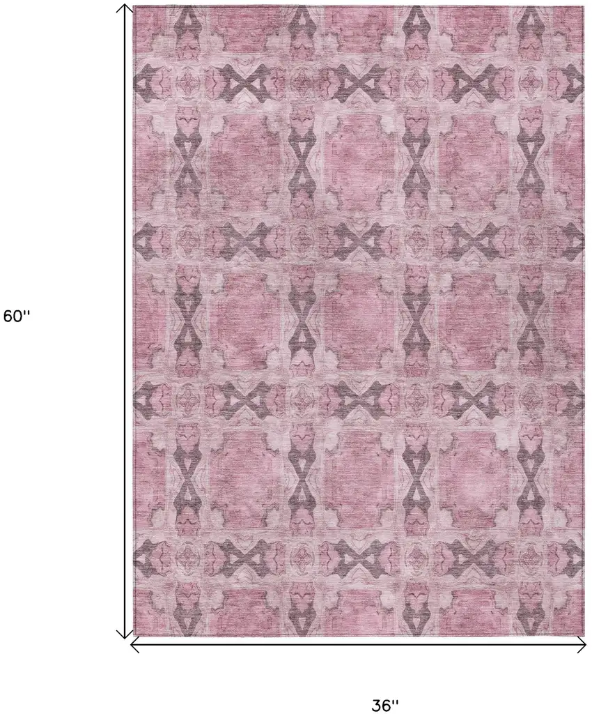 3' X 5' Pink Floral Medallion Washable Non Skid Indoor Outdoor Area Rug Photo 3