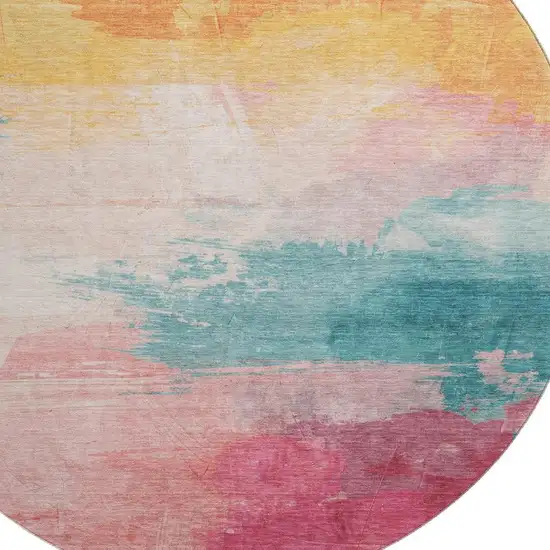 8' X 8' Pink Gold And Teal Abstract Washable Round Rug With UV Protection Photo 2
