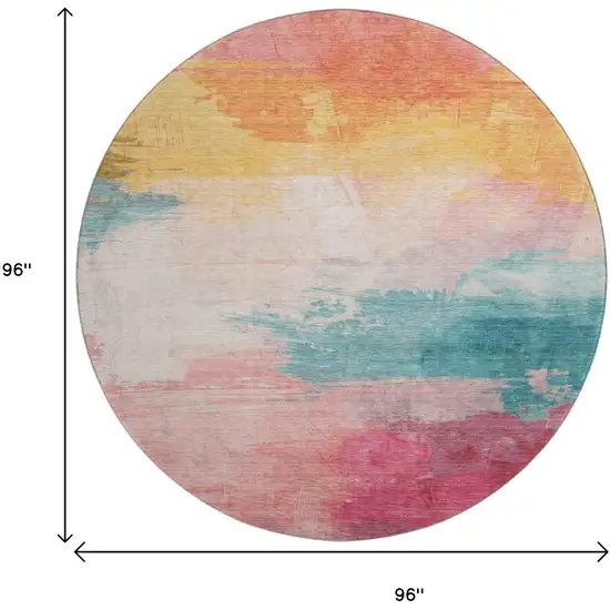 8' X 8' Pink Gold And Teal Abstract Washable Round Rug With UV Protection Photo 9