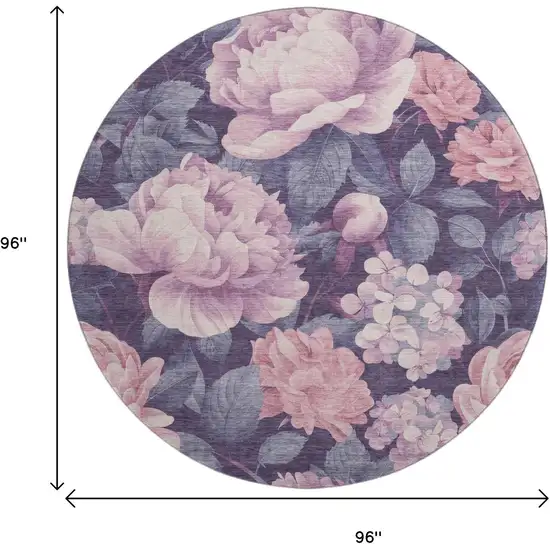 8' X 8' Pink Gray And Mauve Floral Washable Round Rug With UV Protection Photo 9