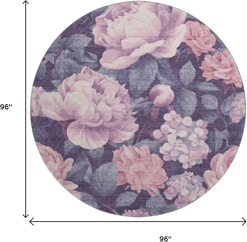 8' X 8' Pink Gray And Mauve Floral Washable Round Rug With UV Protection Photo 9