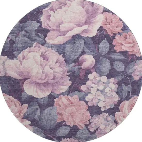 8' X 8' Pink Gray And Mauve Floral Washable Round Rug With UV Protection Photo 2