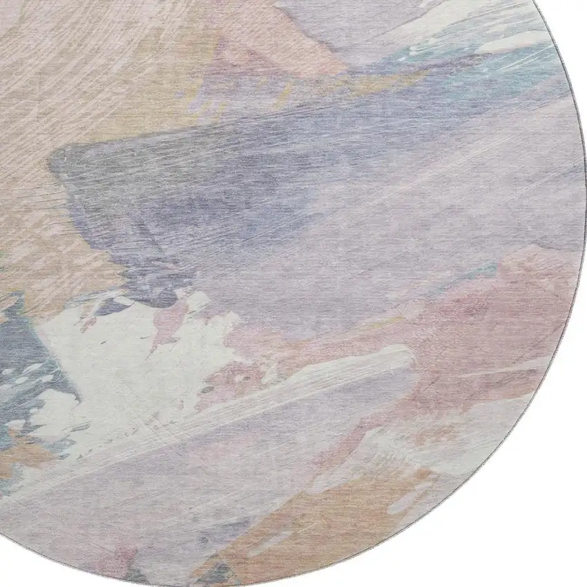 8' X 8' Pink Ivory And Beige Abstract Washable Round Rug With UV Protection Photo 2