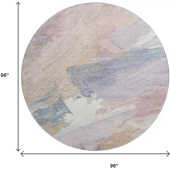 8' X 8' Pink Ivory And Beige Abstract Washable Round Rug With UV Protection Photo 9