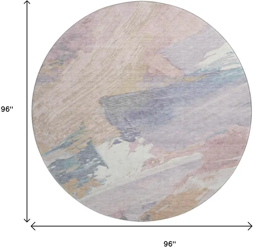 8' X 8' Pink Ivory And Beige Abstract Washable Round Rug With UV Protection Photo 9