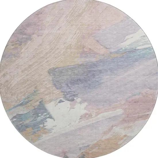 8' X 8' Pink Ivory And Beige Abstract Washable Round Rug With UV Protection Photo 3