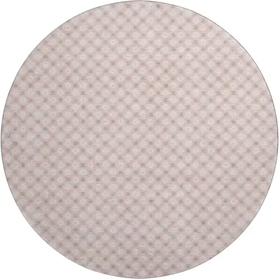 8' X 8' Pink Ivory And Gray Geometric Washable Round Rug With UV Protection Photo 1