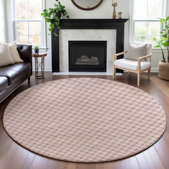 8' X 8' Pink Ivory And Gray Geometric Washable Round Rug With UV Protection Photo 4