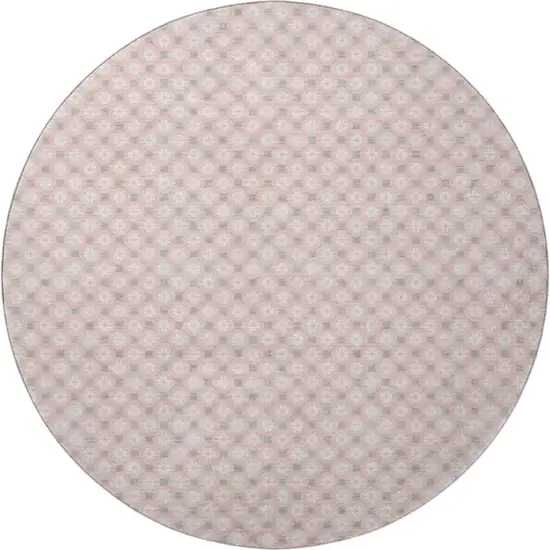 8' X 8' Pink Ivory And Gray Geometric Washable Round Rug With UV Protection Photo 3
