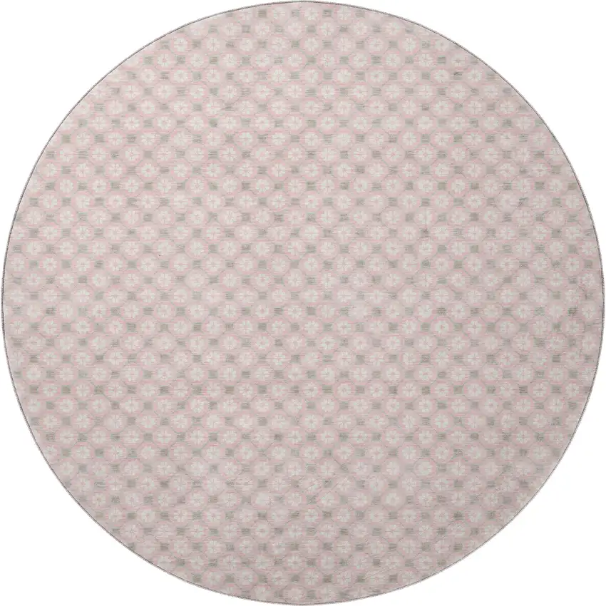8' X 8' Pink Ivory And Gray Geometric Washable Round Rug With UV Protection Photo 3