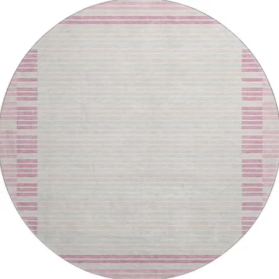 8' X 8' Pink Ivory And Mauve Striped Washable Round Rug With UV Protection Photo 2